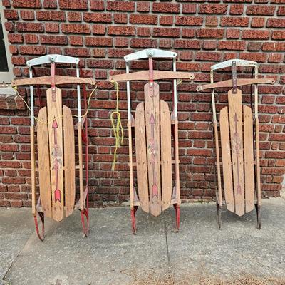 Three Vintage Flexible Flyer Sleds (G-JS)