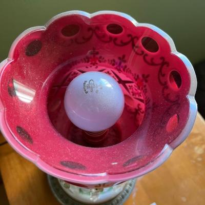 Victorian Glass lamp Bohemian Overlay Cranberry Mantle Lustres