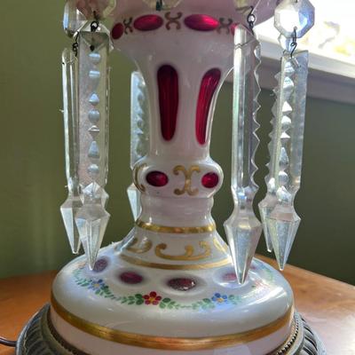 Victorian Glass lamp Bohemian Overlay Cranberry Mantle Lustres