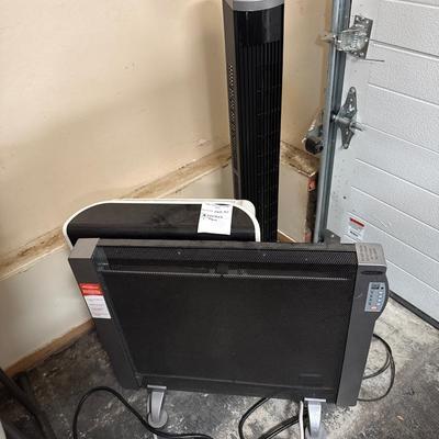 Two heaters and a tower fan