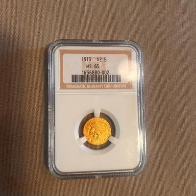 1913 $2.5 Indian Gold Eagle Coin MS-65 NGC
