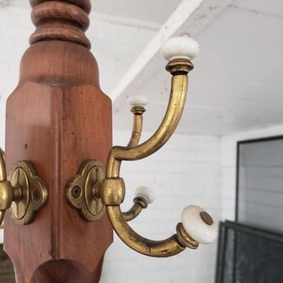 Wooden & Brass Coat Tree (G-SF)