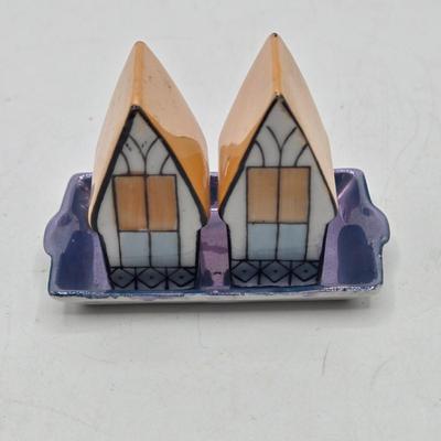 LOT 19: Vintage Japanese Lusterware Vase, Blue Lusterware Condiment Set Salt Pepper Sets, and More