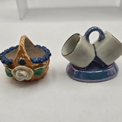 LOT 20: Vintage Silent Sam Adamson's Adventure Cartoon Character Salt Shaker, Vintage Ashtray Porcelain Baby on Bed Pan, and More