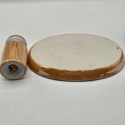 LOT 20: Vintage Silent Sam Adamson's Adventure Cartoon Character Salt Shaker, Vintage Ashtray Porcelain Baby on Bed Pan, and More