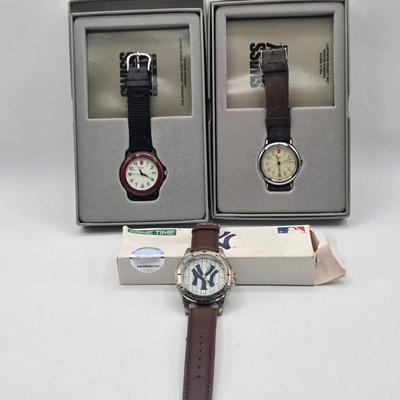 LOT 22J: Two Swiss Army Watches and NY Yankee Watch / All in Boxes