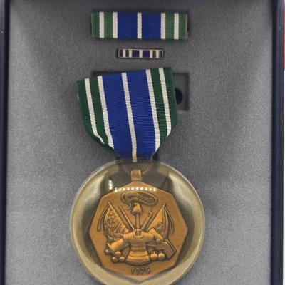 LOT 23J: Two Army Achievement Medals, WW2 US Army Honorable Discharge Buttonhole Lapel Pin Ruptured Duck Buttons, and More