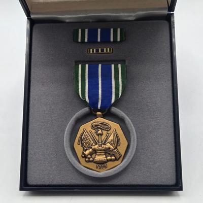 LOT 23J: Two Army Achievement Medals, WW2 US Army Honorable Discharge Buttonhole Lapel Pin Ruptured Duck Buttons, and More