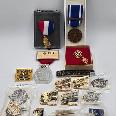 LOT 27J: Original NATO Former Yugoslavia Medal , Indianapolis 500 Pins, Avon Calling Pin, and More
