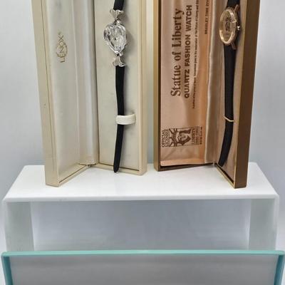 LOT 33J: Vintage Elgin Bradley Quartz Statue of Liberty Watch, Lenox Crystal Heart Watch, and Waltham Prestige Quartz Watch All in...