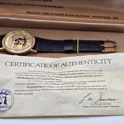 LOT 33J: Vintage Elgin Bradley Quartz Statue of Liberty Watch, Lenox Crystal Heart Watch, and Waltham Prestige Quartz Watch All in...