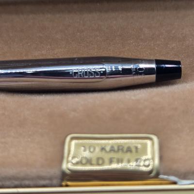 LOT 38J: Waterman Pen and Ink Cartridge Set, Cross 10k Gold-filled Ballpoint Pen, and Parker Fountain Pen
