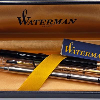 LOT 38J: Waterman Pen and Ink Cartridge Set, Cross 10k Gold-filled Ballpoint Pen, and Parker Fountain Pen