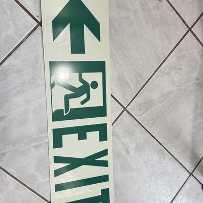 LOT 77: 25 x 7 Green Metal Exit Sign & Wood Lifeguard Wall Decor