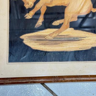 LOT 79: Signed Intricate Artwork - Bull Riding / Fighting