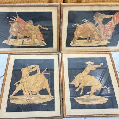 LOT 79: Signed Intricate Artwork - Bull Riding / Fighting