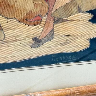 LOT 79: Signed Intricate Artwork - Bull Riding / Fighting