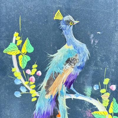 LOT 80: Hand Made Feather Bird Art