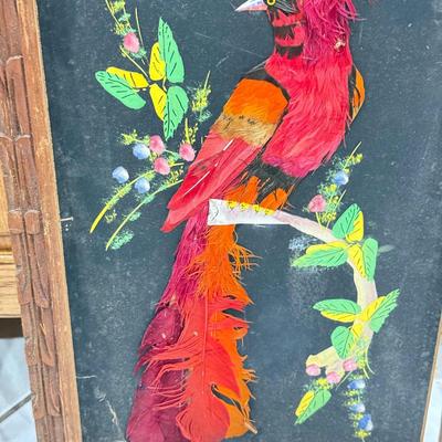 LOT 80: Hand Made Feather Bird Art
