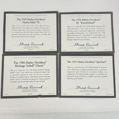 LOT 81: The Franklin Mint Motorcycle Models w/ COAs & American Flag Motorcycle Model w/ Helmet & Display Case