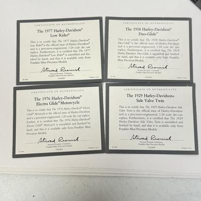 LOT 81: The Franklin Mint Motorcycle Models w/ COAs & American Flag Motorcycle Model w/ Helmet & Display Case