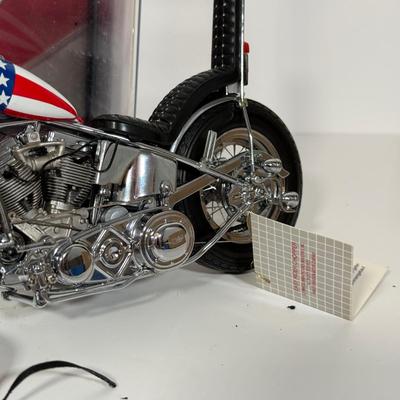LOT 81: The Franklin Mint Motorcycle Models w/ COAs & American Flag Motorcycle Model w/ Helmet & Display Case