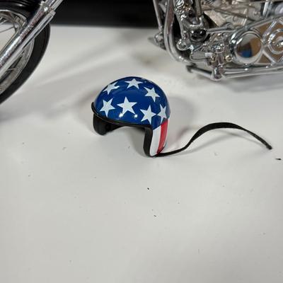 LOT 81: The Franklin Mint Motorcycle Models w/ COAs & American Flag Motorcycle Model w/ Helmet & Display Case