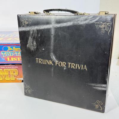 LOT 85: Trunk for Trivia, Cheers Board Game, Trump Board Game & Top Ten Lists Game