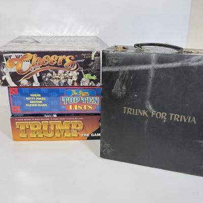 LOT 85: Trunk for Trivia, Cheers Board Game, Trump Board Game & Top Ten Lists Game