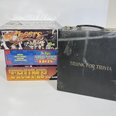 LOT 85: Trunk for Trivia, Cheers Board Game, Trump Board Game & Top Ten Lists Game