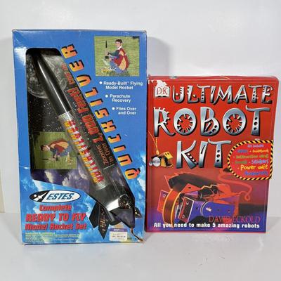 LOT 86: Quicksilver Estes Ready To Fly Model Rocket Set & DK Ultimate Robot Kit