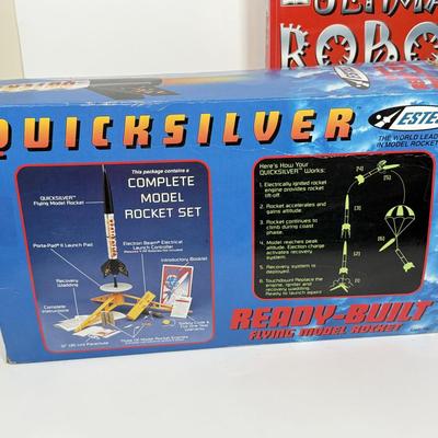 LOT 86: Quicksilver Estes Ready To Fly Model Rocket Set & DK Ultimate Robot Kit