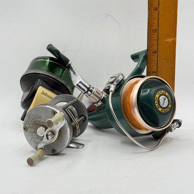 LOT 99: Vintage Fishing Reels: Johnson Sabra 130B, Haddon 283 & JC Higgins