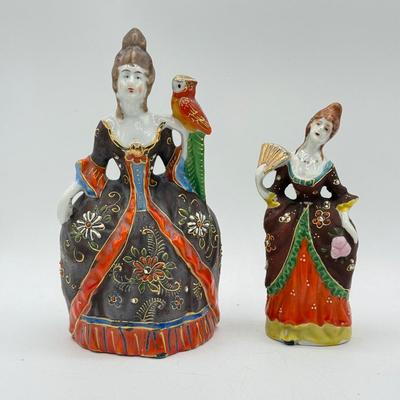 LOT 100: Dresden Doll Style Porcelain Figures, Wall Mounted Victorian Lady w/ Bird & More