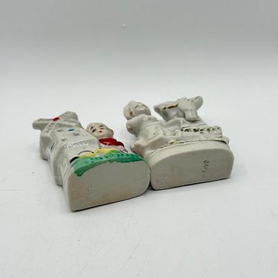 LOT 101: Porcelain Figurines: Victorian Figures, Delft Style Clogs & Windmill