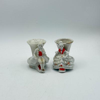 LOT 101: Porcelain Figurines: Victorian Figures, Delft Style Clogs & Windmill