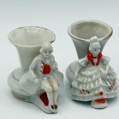 LOT 101: Porcelain Figurines: Victorian Figures, Delft Style Clogs & Windmill