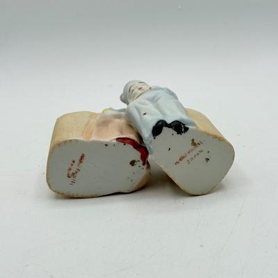 LOT 101: Porcelain Figurines: Victorian Figures, Delft Style Clogs & Windmill