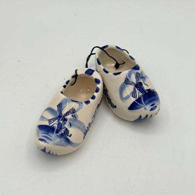 LOT 101: Porcelain Figurines: Victorian Figures, Delft Style Clogs & Windmill
