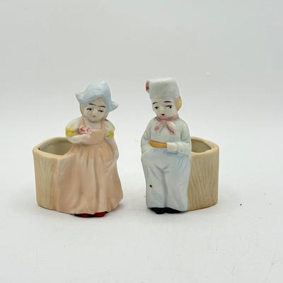 LOT 101: Porcelain Figurines: Victorian Figures, Delft Style Clogs & Windmill