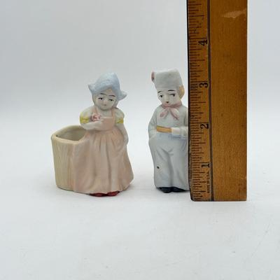 LOT 101: Porcelain Figurines: Victorian Figures, Delft Style Clogs & Windmill