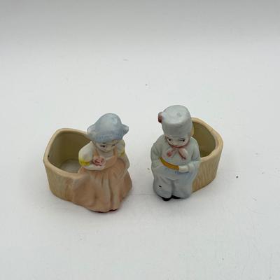 LOT 101: Porcelain Figurines: Victorian Figures, Delft Style Clogs & Windmill