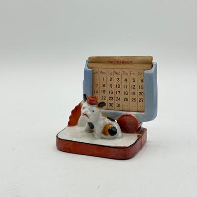 LOT 102: Vintage Japanese Porcelain Figurines: Calendar w/ Pages, Atlantic City Souvenir & More
