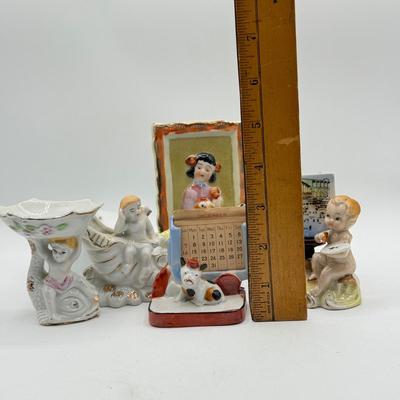 LOT 102: Vintage Japanese Porcelain Figurines: Calendar w/ Pages, Atlantic City Souvenir & More