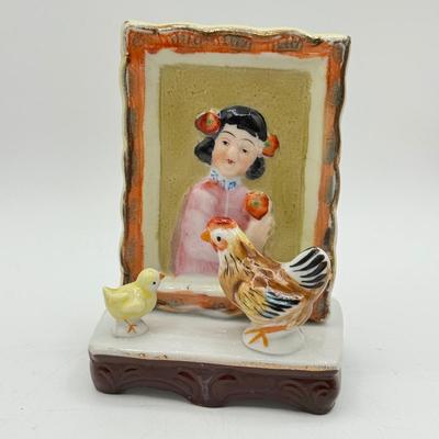 LOT 102: Vintage Japanese Porcelain Figurines: Calendar w/ Pages, Atlantic City Souvenir & More