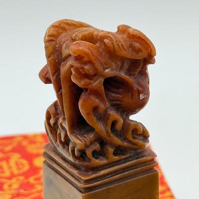 LOT 104: Dragon Topped "Robert" Stamp Set, Dharma Matchbook & Three Japanese Kokeshi Wooden Dolls