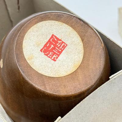 LOT 104: Dragon Topped "Robert" Stamp Set, Dharma Matchbook & Three Japanese Kokeshi Wooden Dolls