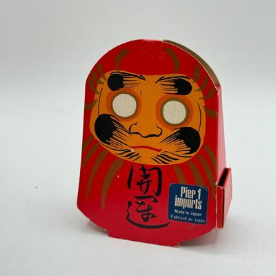 LOT 104: Dragon Topped "Robert" Stamp Set, Dharma Matchbook & Three Japanese Kokeshi Wooden Dolls