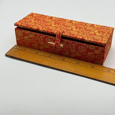 LOT 104: Dragon Topped "Robert" Stamp Set, Dharma Matchbook & Three Japanese Kokeshi Wooden Dolls