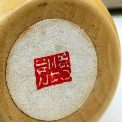 LOT 104: Dragon Topped "Robert" Stamp Set, Dharma Matchbook & Three Japanese Kokeshi Wooden Dolls